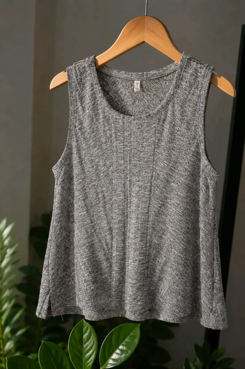 Polera sin mangas gris jaspeada para mujer