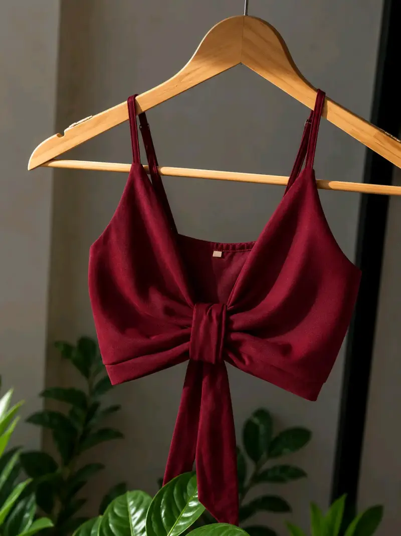 Top corto burdeos con lazo decorativo