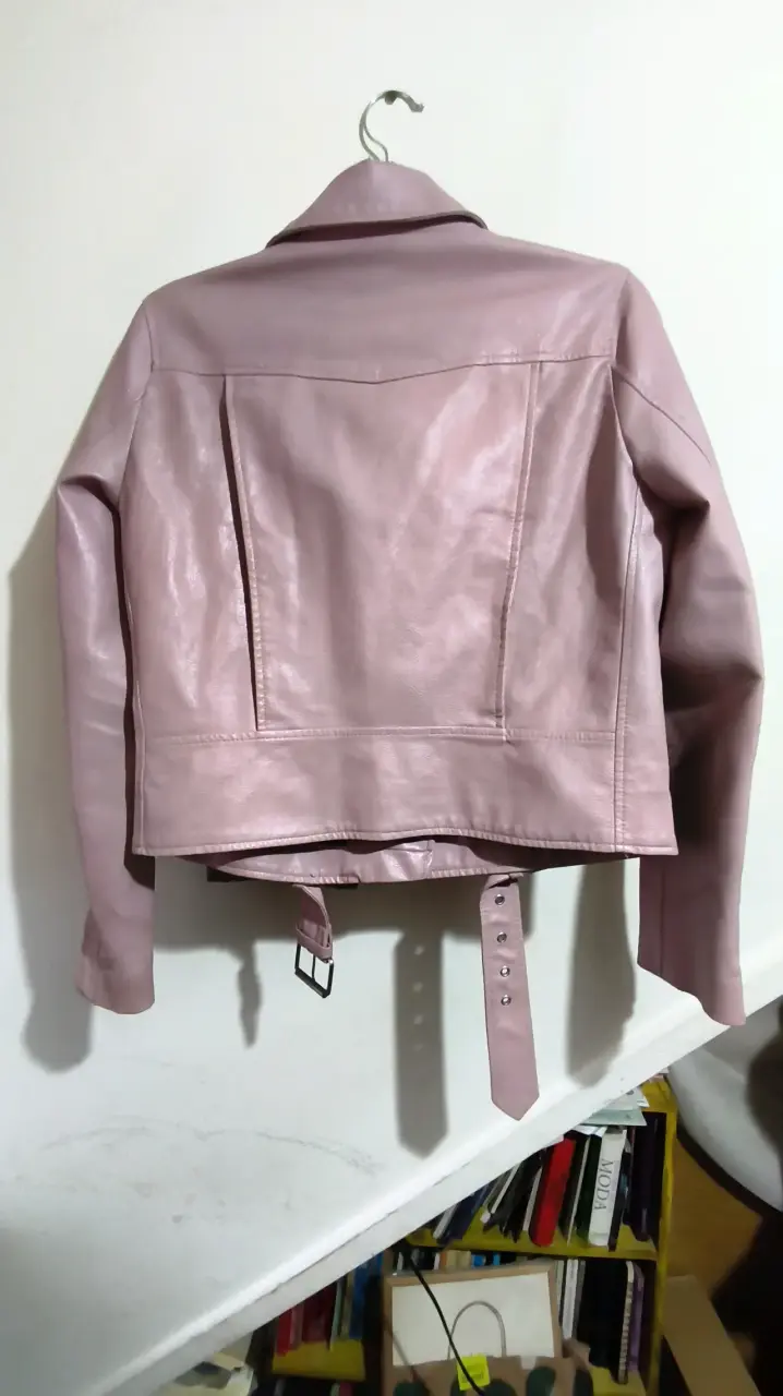 Chaqueta de cuero sintético rosada con cierre - 2