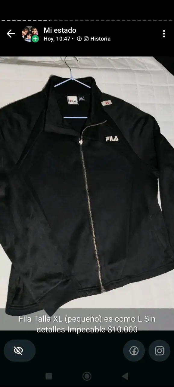Chaqueta Negra Fila Talla XL Impecable