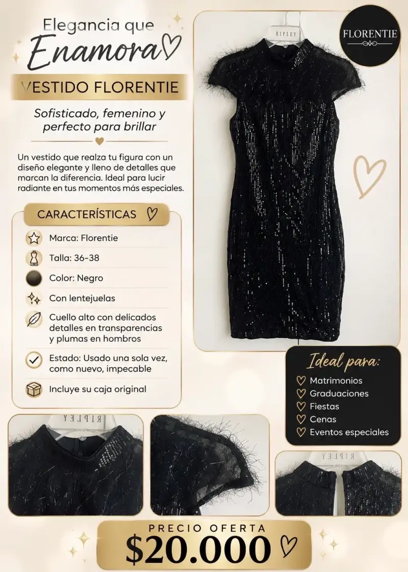 Vestido negro con lentejuelas Florentie