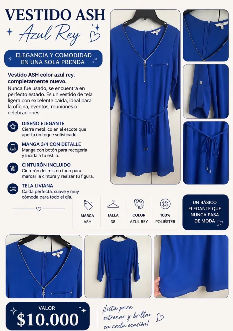 Vestido azul rey ASH nuevo con cinturón
