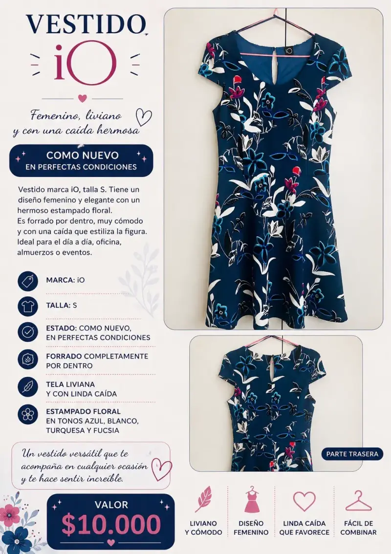 Vestido floral iO azul talla S