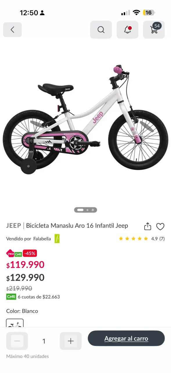 Bicicleta Infantil Jeep Manaslu Aro 16 Blanca