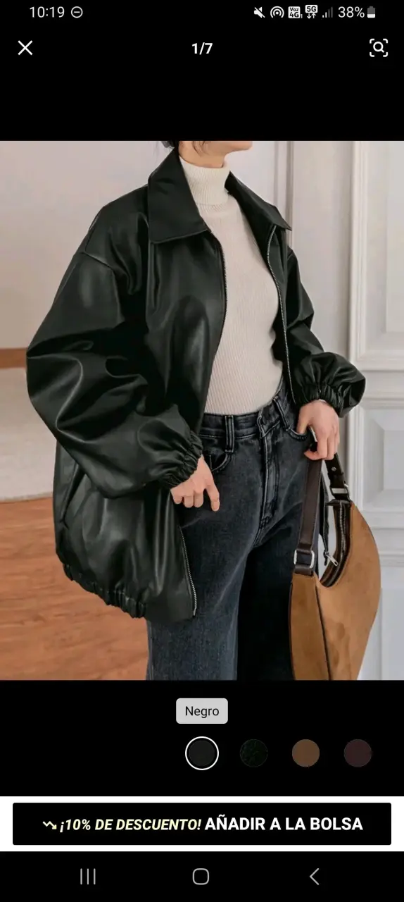 Chaqueta Oversize Negra de Cuero Sintético - 2