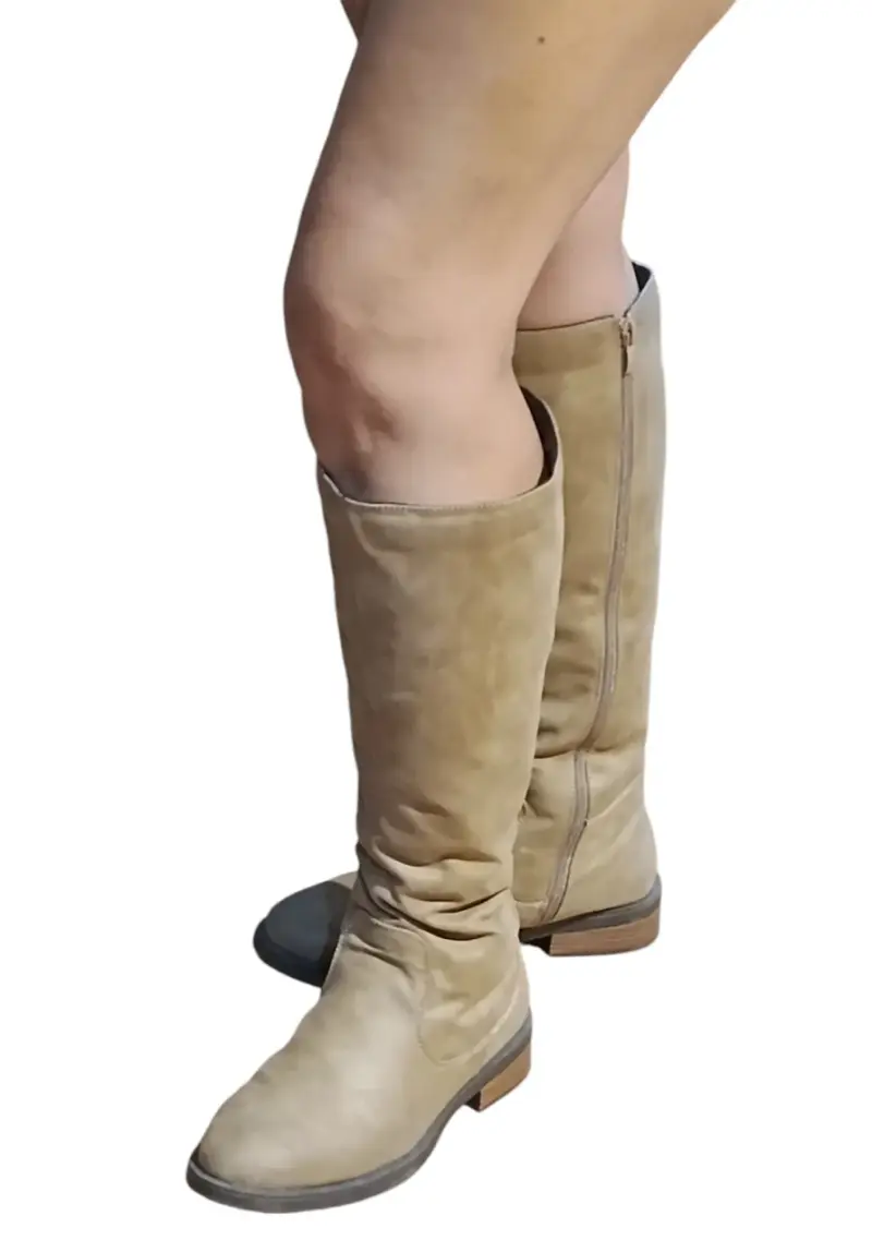 Botas largas de gamuza beige para mujer - 2