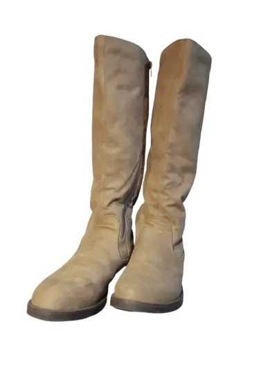 Botas largas de gamuza beige para mujer - miniatura 5