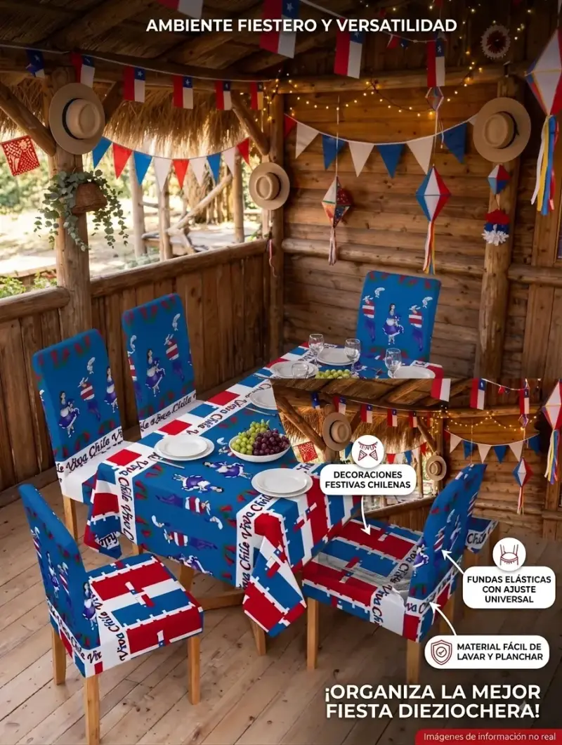 Set de mantel + 6 fundas de sillas fiestas patrias - 4