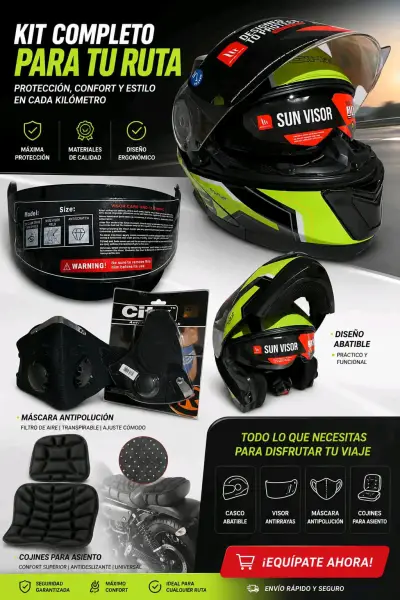 Casco abatible con visor y máscara antipolución - miniatura 1