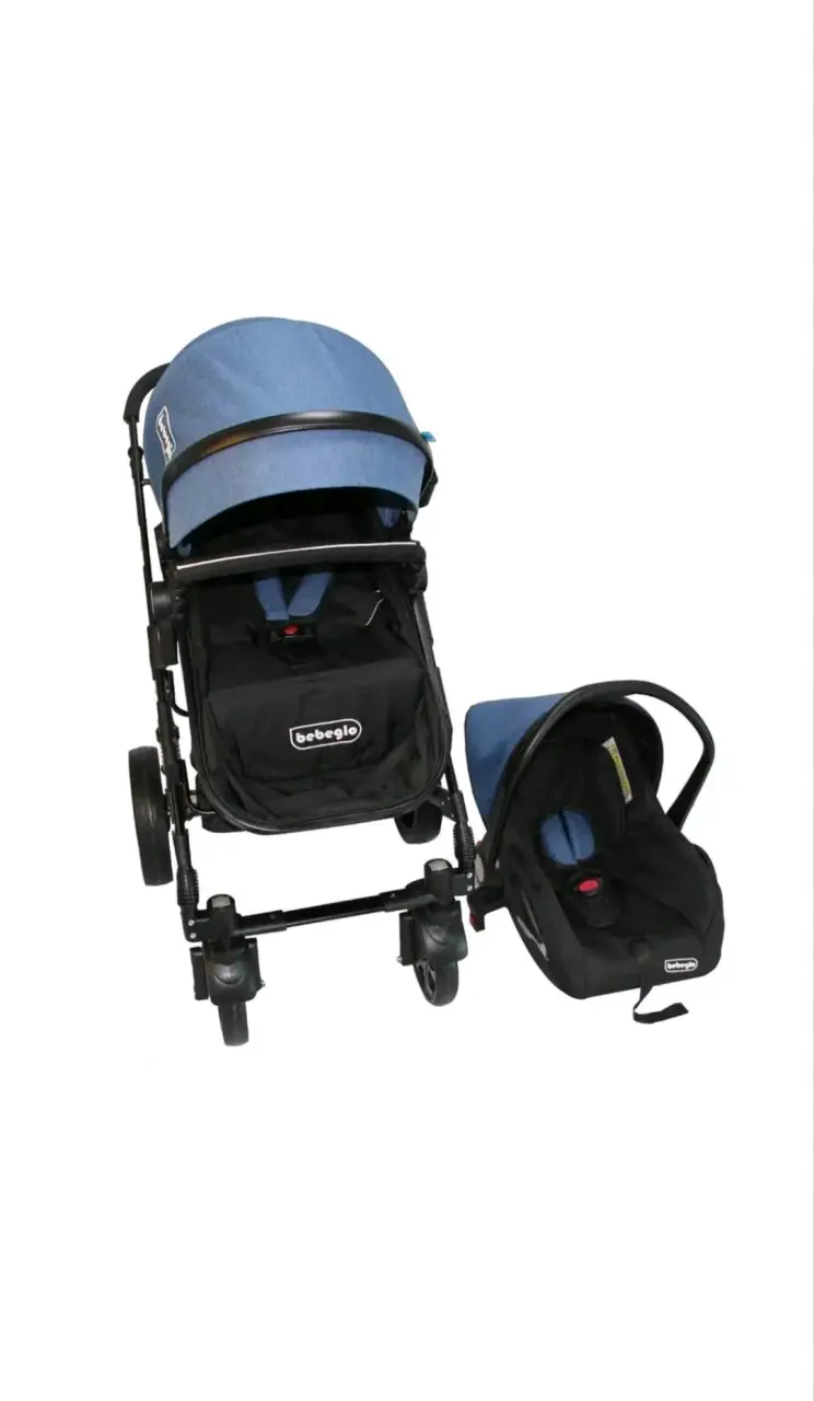 Coche de bebé Bebeglo azul con silla de auto - 1