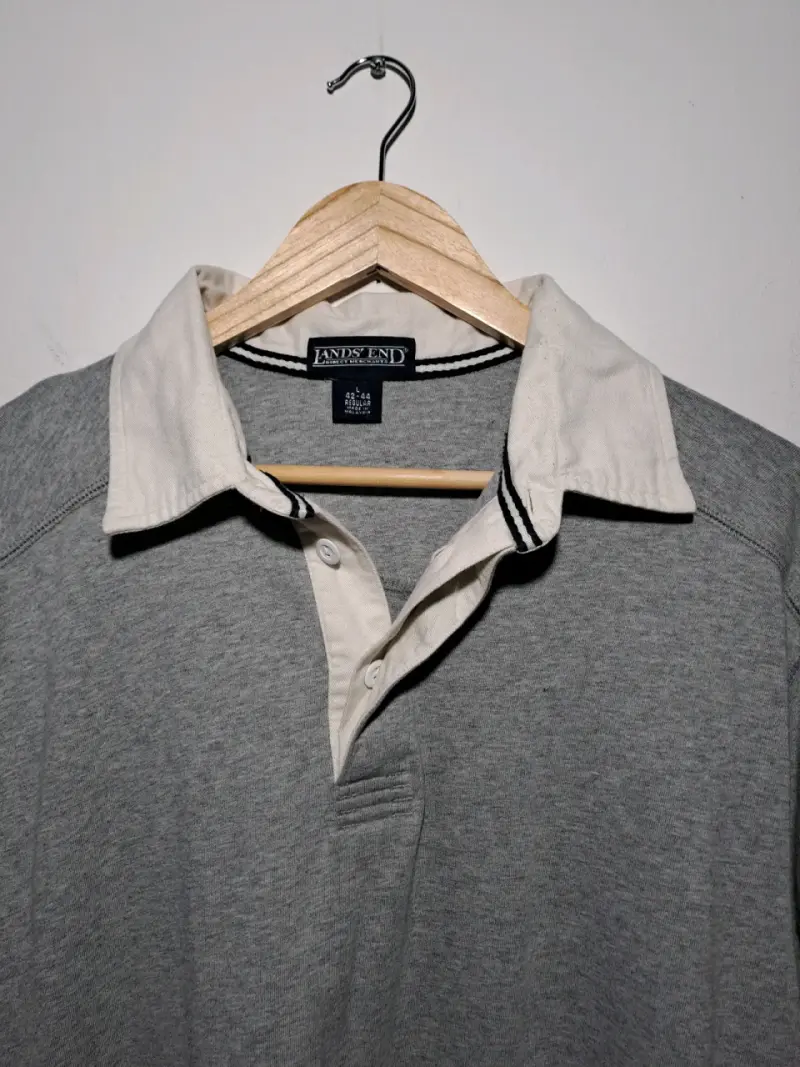 Polera manga larga gris Lands' End, talla L - 2