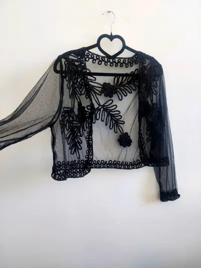 Chaqueta de encaje negro transparente elegante - miniatura 1