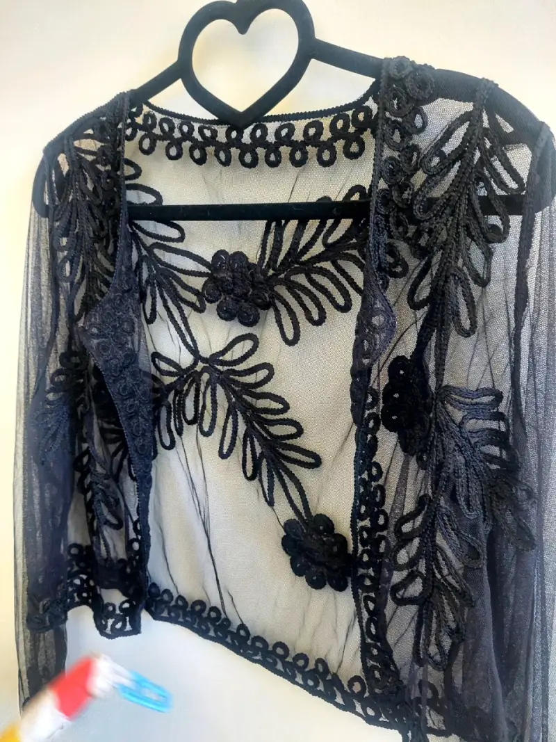 Chaqueta de encaje negro transparente elegante - 2