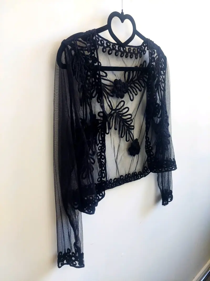 Chaqueta de encaje negro transparente elegante - 3