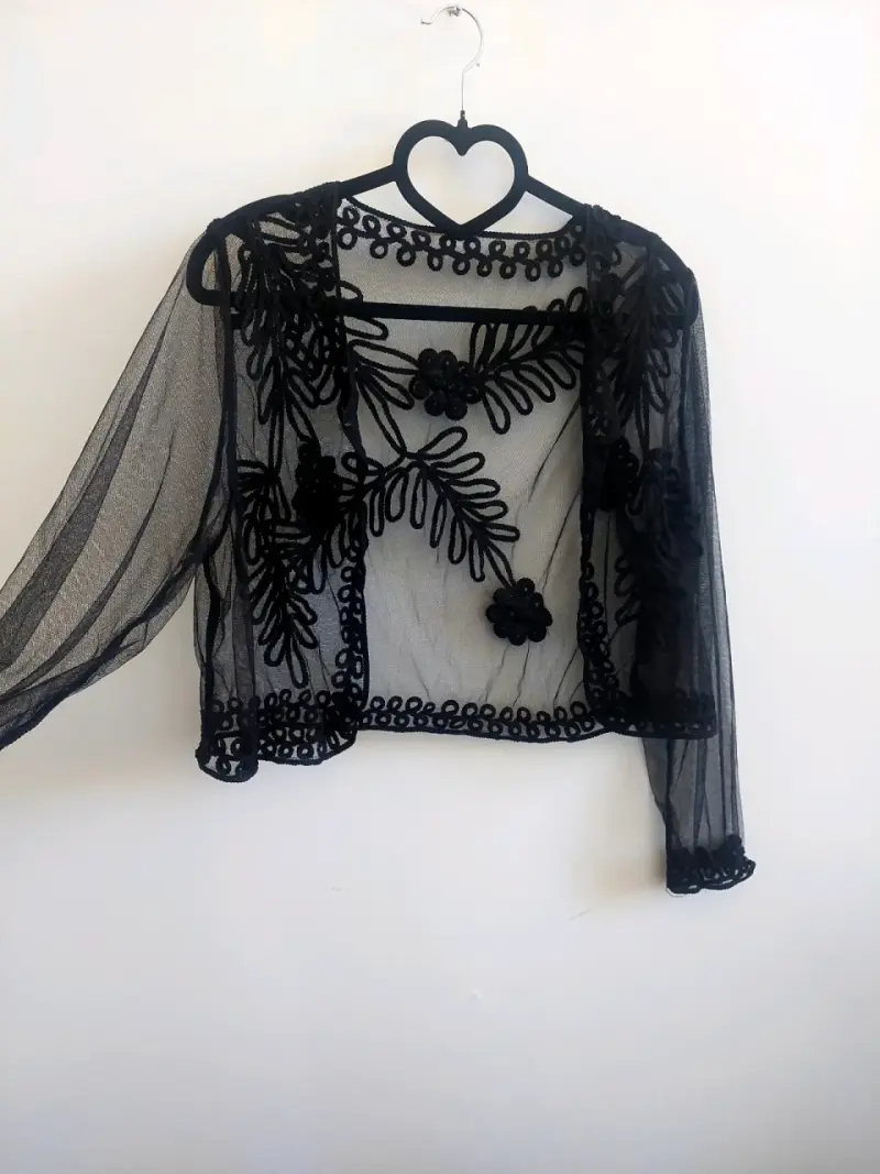 Chaqueta de encaje negro transparente elegante - 5