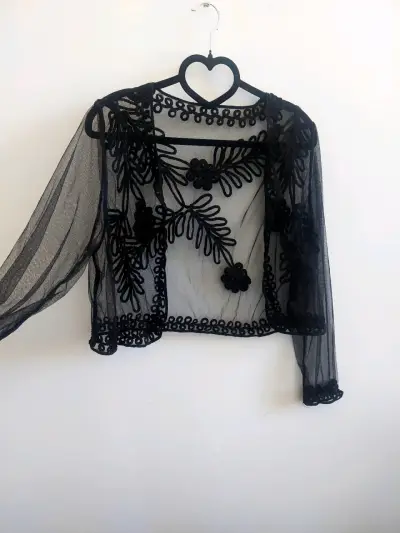 Chaqueta de encaje negro transparente elegante - miniatura 5