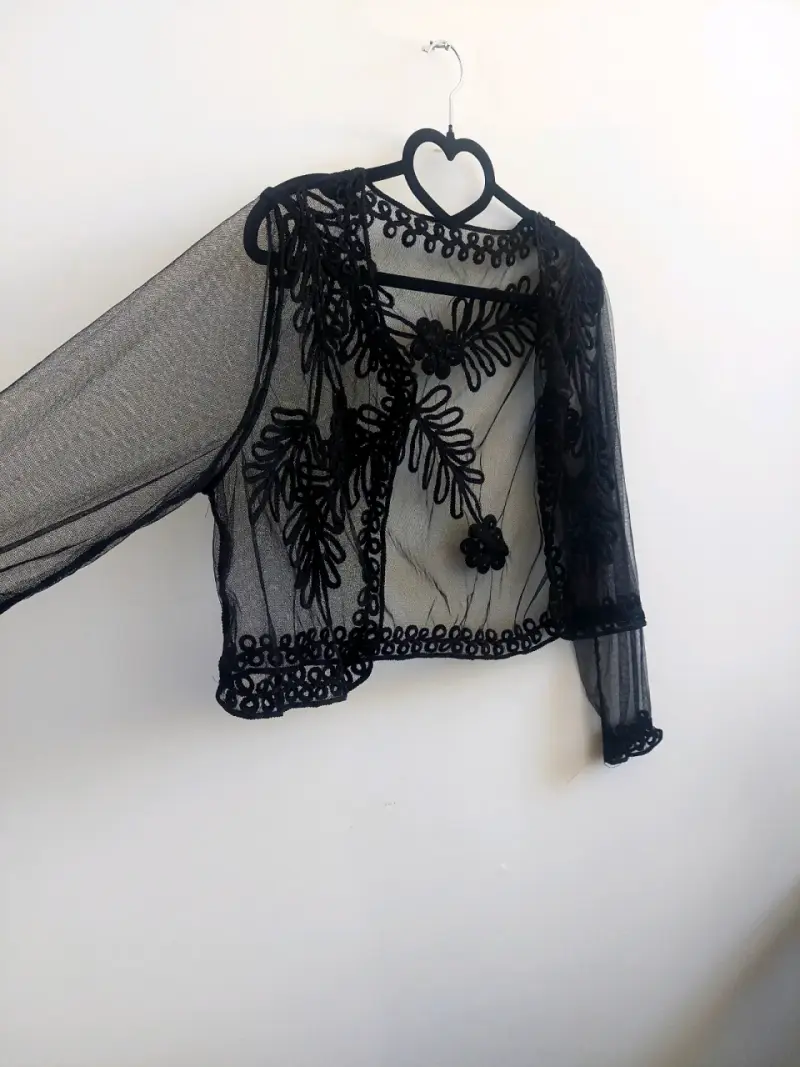 Chaqueta de encaje negro transparente elegante - 6