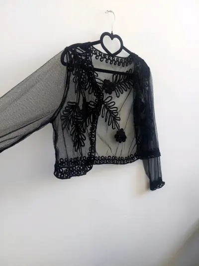 Chaqueta de encaje negro transparente elegante - miniatura 6