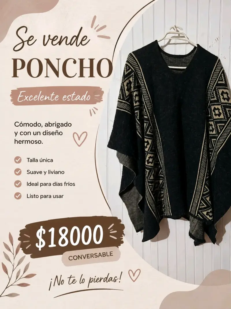 Poncho negro en excelente estado