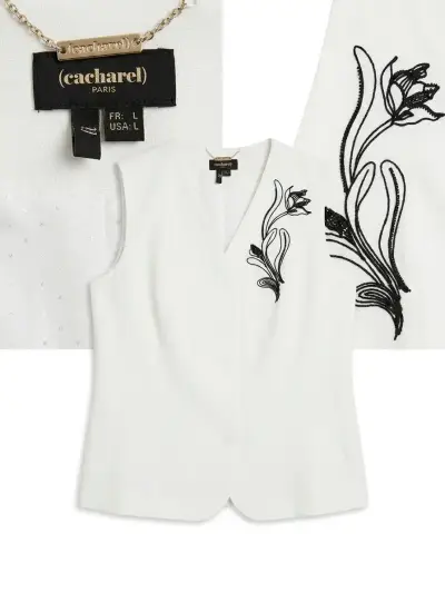 Chaleco blanco con bordado floral Cacharel - miniatura 3