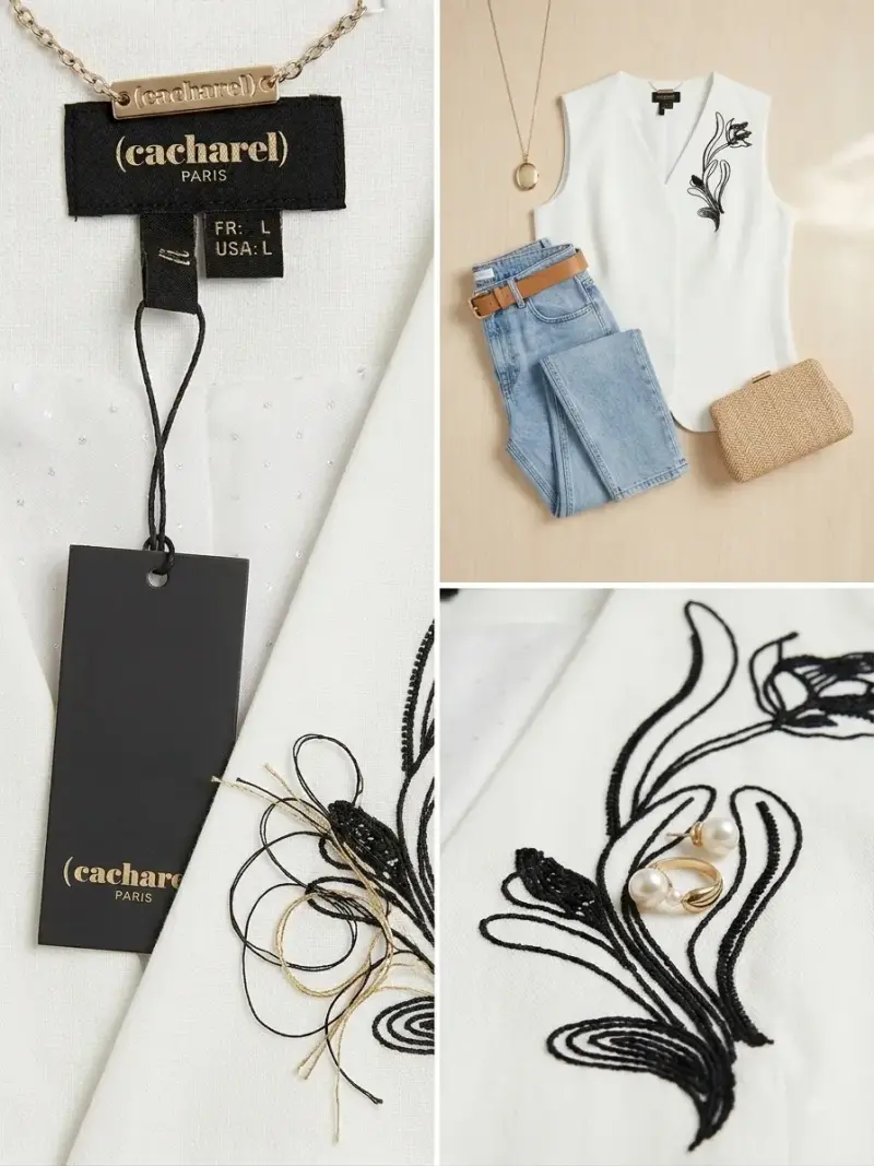 Chaleco blanco con bordado floral Cacharel - 4