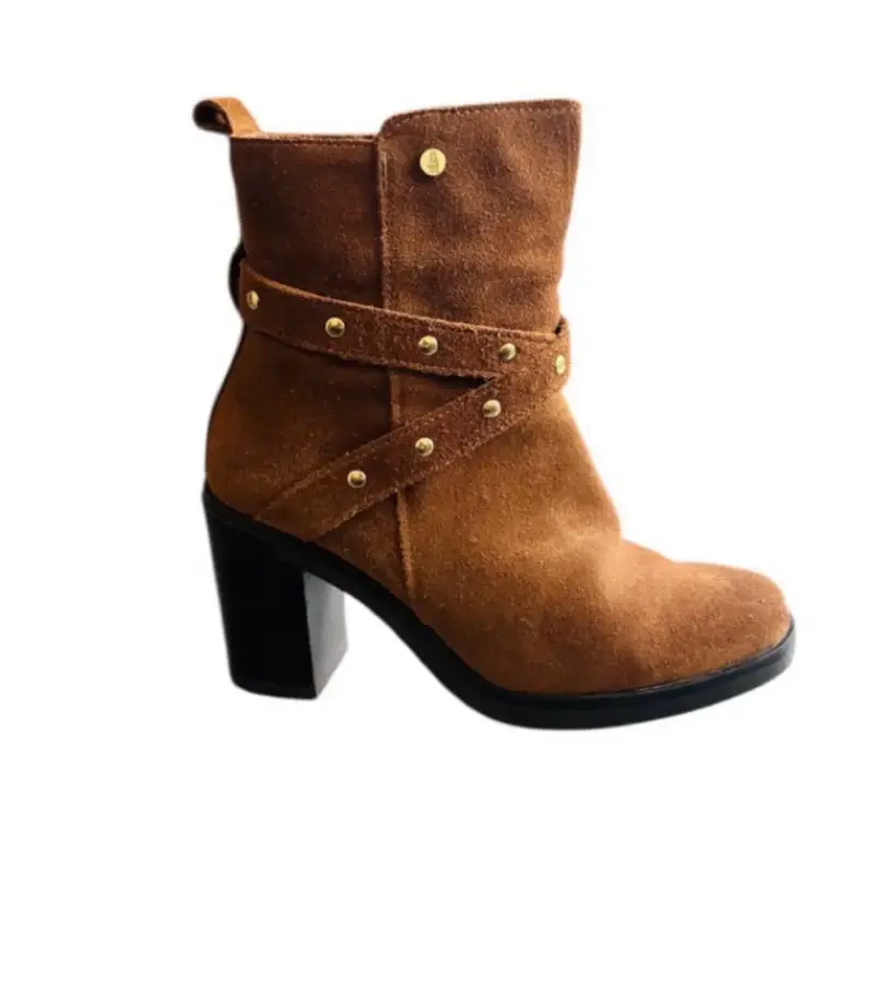 Botines de cuero gamuza marrón con tacón alto - 1