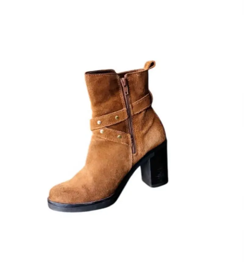Botines de cuero gamuza marrón con tacón alto - 2