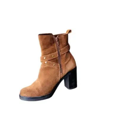 Botines de cuero gamuza marrón con tacón alto - miniatura 3