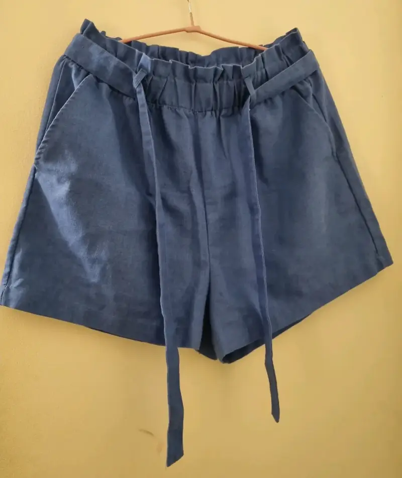 Shorts de lino azul para mujer talla L - 1
