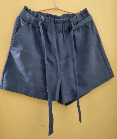 Shorts de lino azul para mujer talla L - miniatura 1