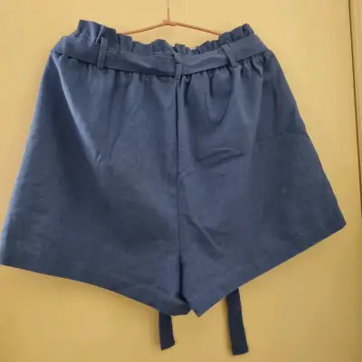 Shorts de lino azul para mujer talla L - miniatura 2