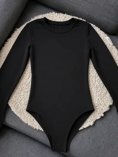 Body negro de manga larga para mujer - miniatura 1