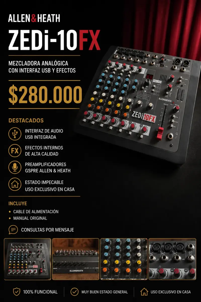 Mezcladora Analógica Allen & Heath ZEDi-10FX con USB y Efectos - 1