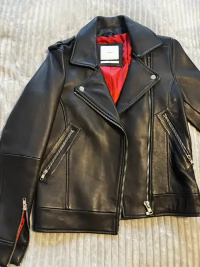 Chaqueta de cuero negra Alanz con forro rojo - miniatura 1
