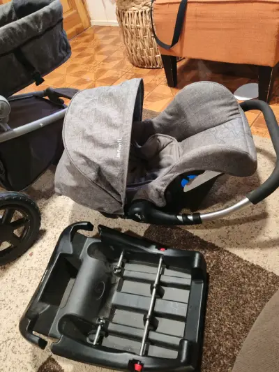 Coche de bebé 3 en 1 gris con silla de auto - miniatura 3