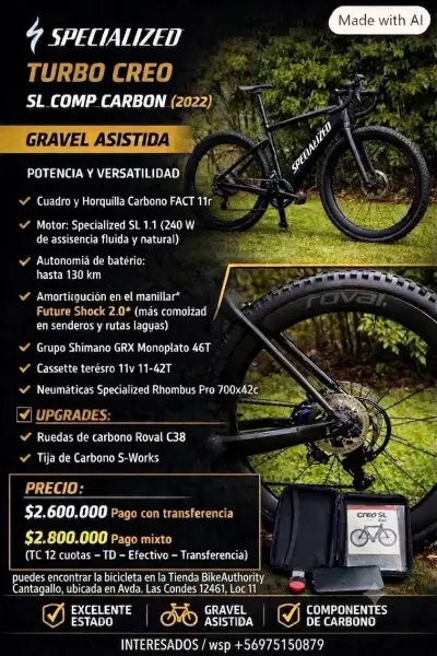 Bicicleta Gravel Asistida Specialized Turbo Creo SL Comp Carbon - miniatura 1