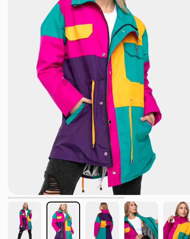 Chaqueta impermeable colorida retro para mujer
