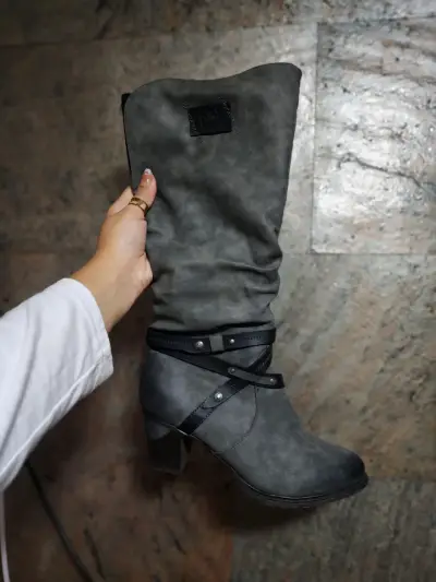 Botas altas de cuero gris con tacón Rieker N°40 - miniatura 1