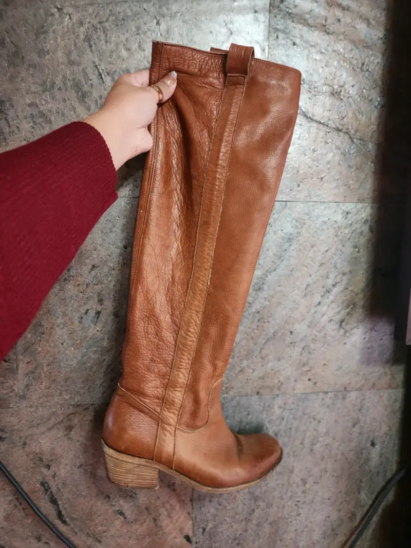 Botas largas de cuero marrón para mujer - 2