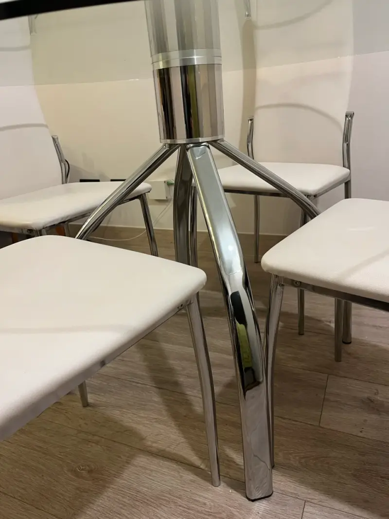Juego de comedor redondo de vidrio con sillas bla - 3
