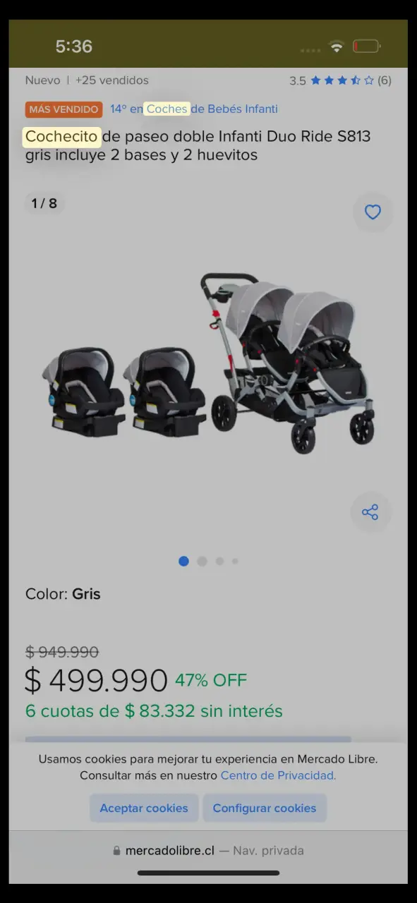 Ccochecito de paseo doble Infanti Duo S813 gris
