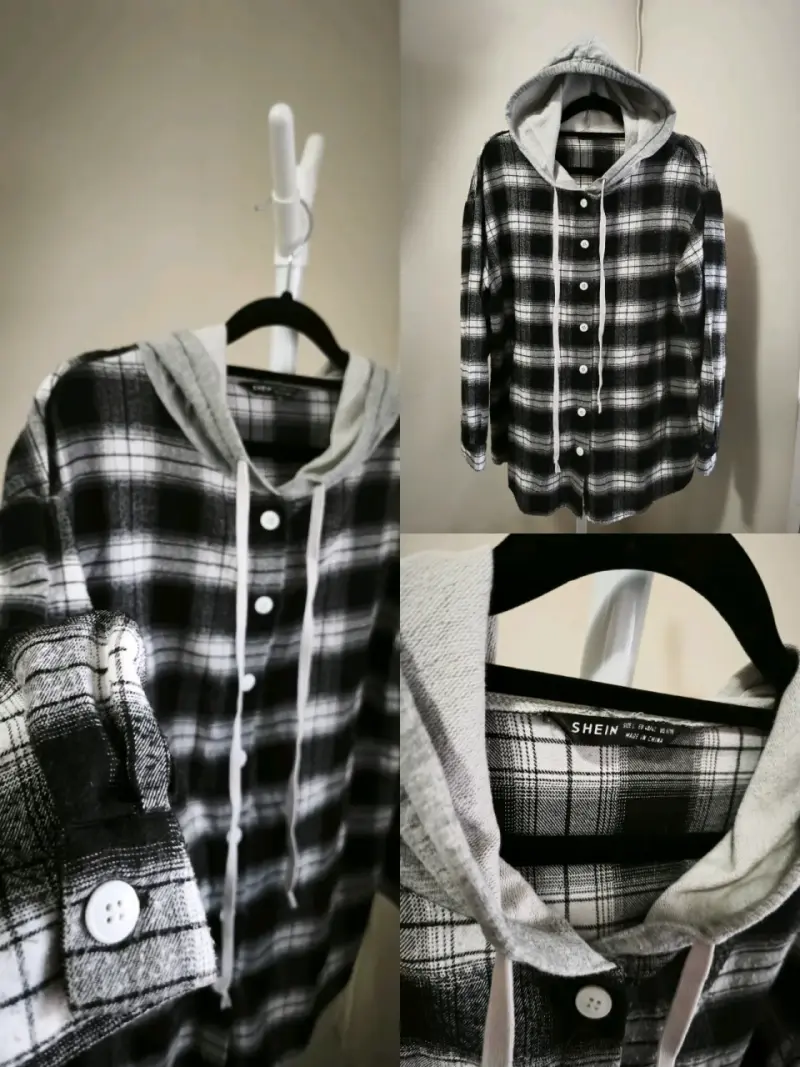 Camisa de franela con capucha Shein a cuadros - 1