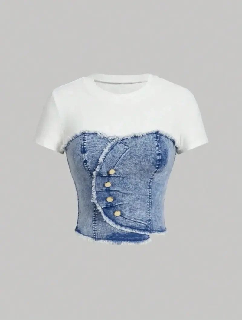 Polera de mezclilla con diseño único - 1