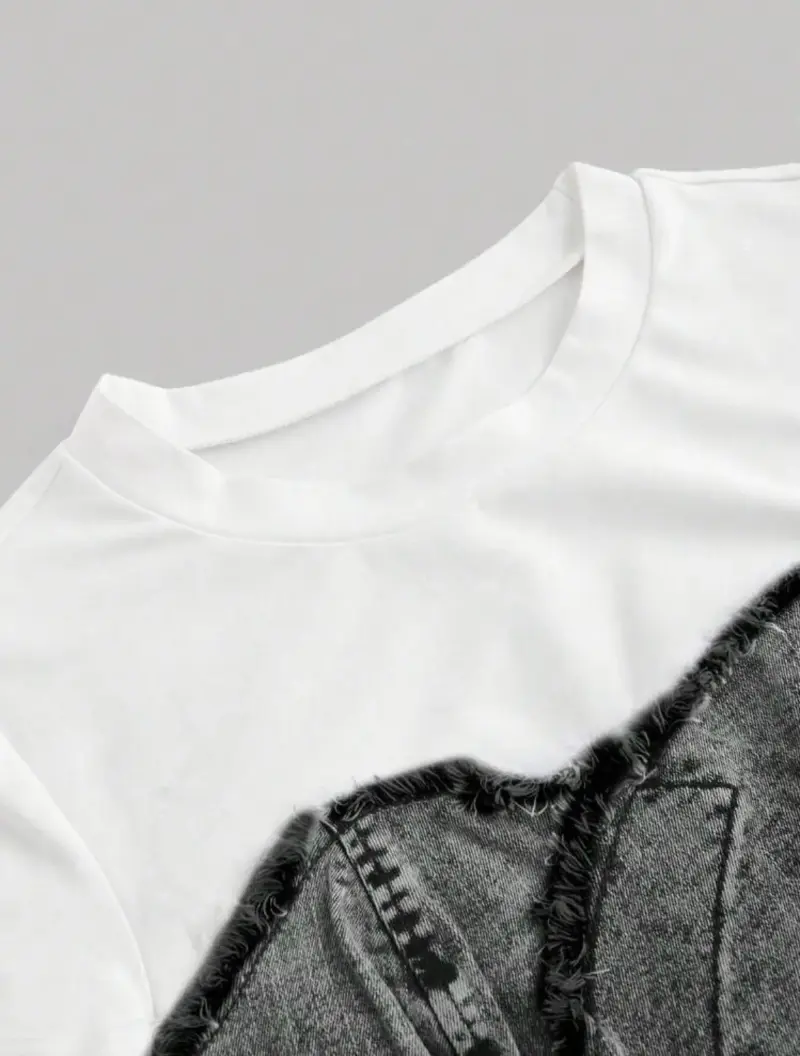 Polera con corsé de mezclilla y botones decorativos - 3