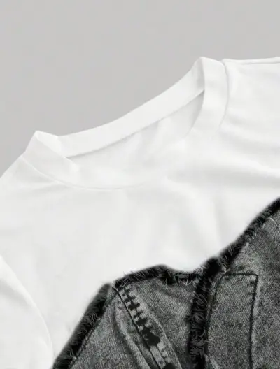 Polera con corsé de mezclilla y botones decorativos - miniatura 3