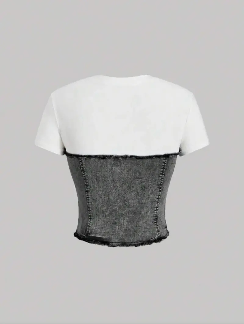 Polera con corsé de mezclilla y botones decorativos - 4