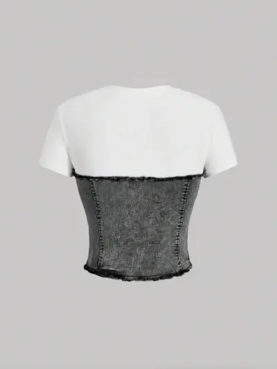 Polera con corsé de mezclilla y botones decorativos - miniatura 4