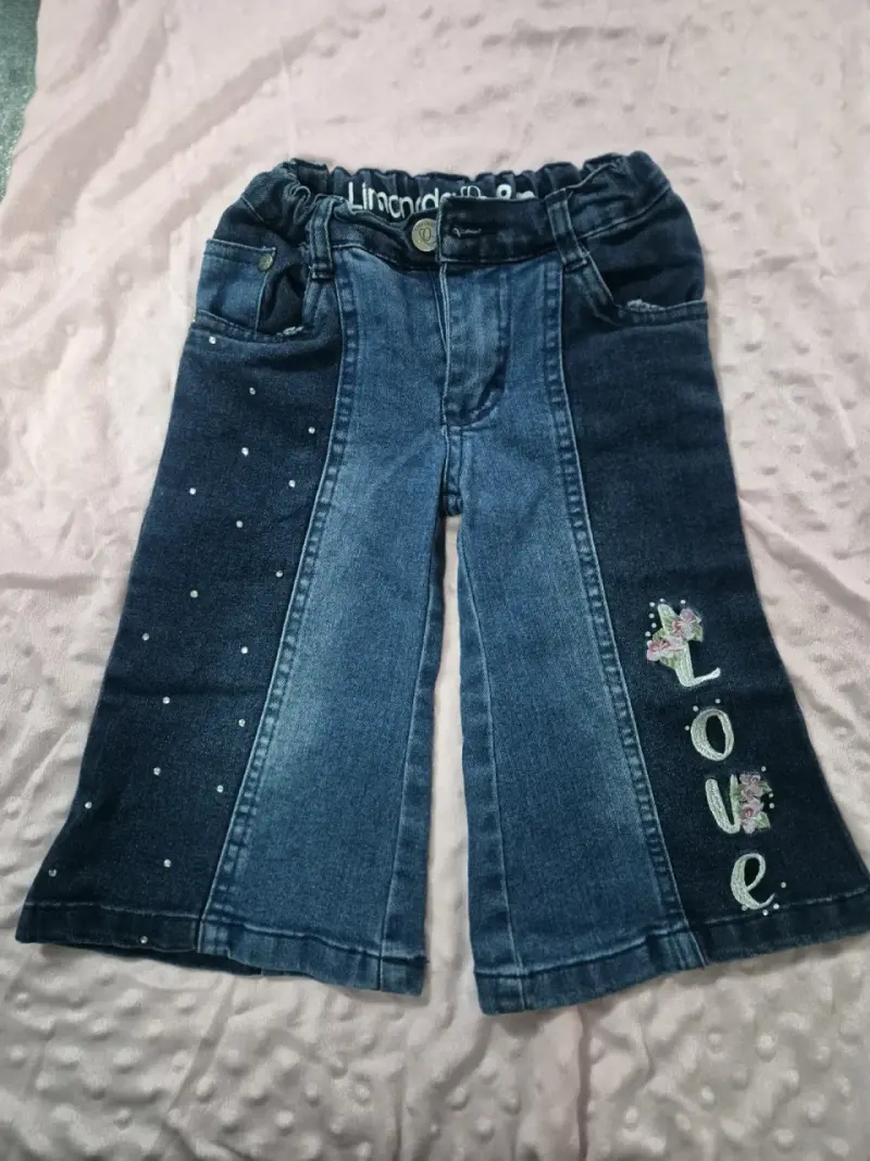 Pantalones de mezclilla para niños con diseño de bloques - 2