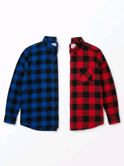 Camisas de franela a cuadros rojo y azul - miniatura 1
