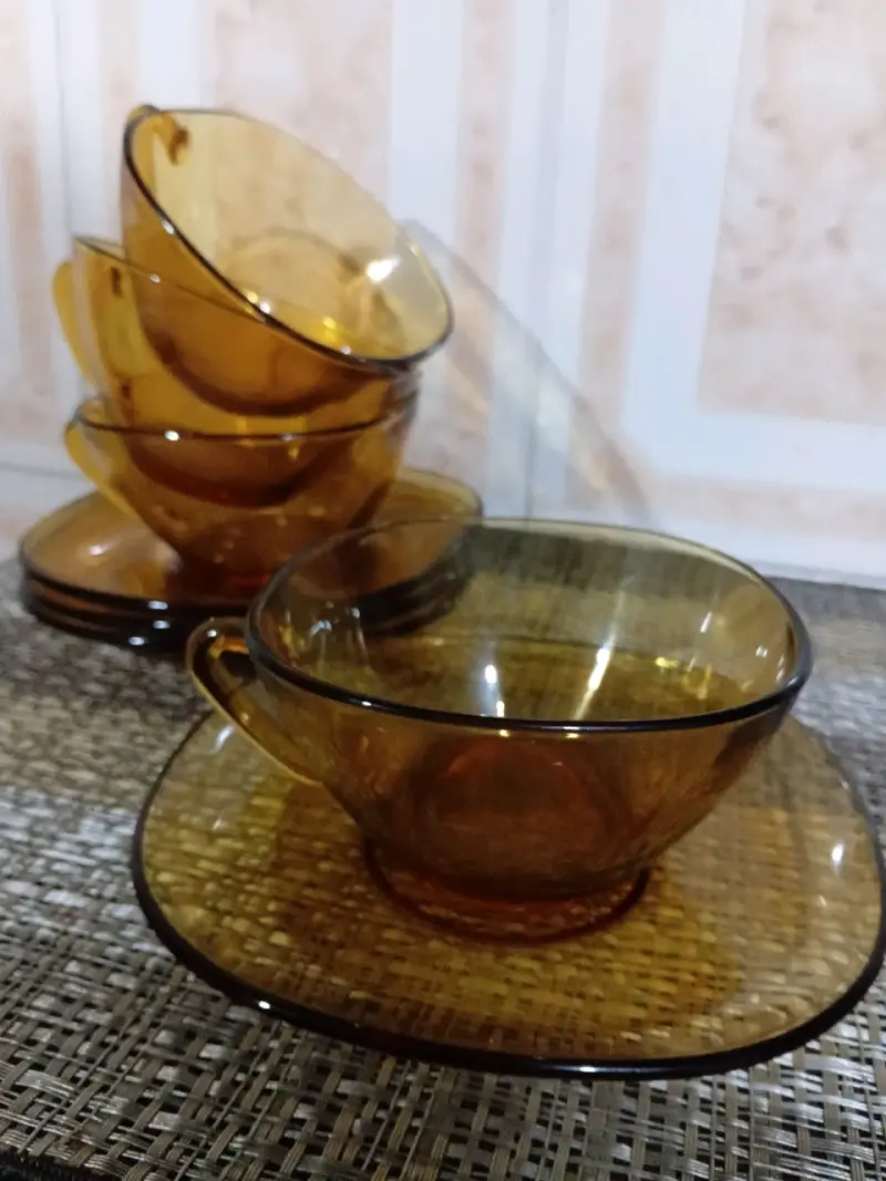 Juego de tazas de vidrio ámbar retro vereco - 1